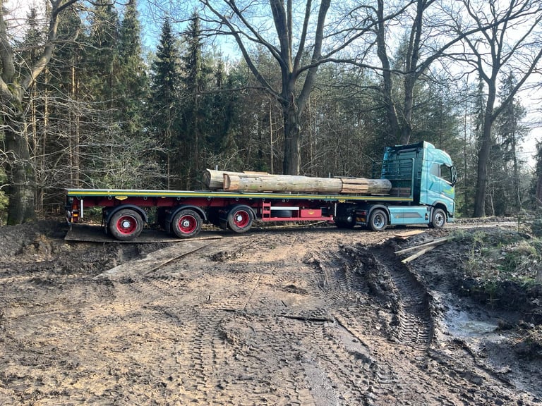 Elektrische vrachtwagen geladen in bos